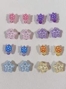 16pcs Cute Casual (4 Colors Turtles, Wavy Star) Shoe Clips, DIY Decorations, Multi-Functional Accessory For Women's Sandals, Slippers, Beach Bags - Perfect Gift For Festivals And Special Occasions