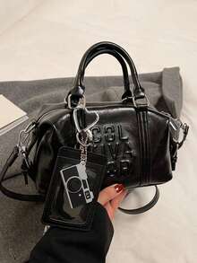 复古时尚柔软PU高品质枕形手提包，简约个性优雅斜挎包，适合女性工作、通勤、约会、购物、旅行等场合。 - 黑色 - 查看 9