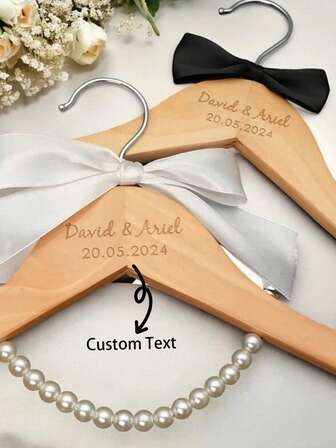 2pcs Customized Clothes Hanger, Home Decor Wooden Laser Engraved Bride & Groom