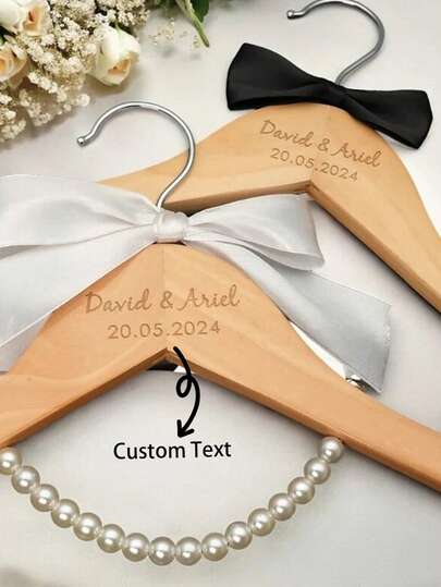 2pcs Customized Clothes Hanger, Home Decor Wooden Laser Engraved Bride & Groom