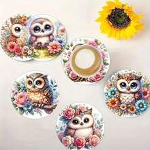 6 pièces/set Sous-verres en bois design hibou - cadeau de pendaison de crémaillère unique - sous-verres comme cadeaux pour les fêtes - décoration de salon, convient pour offrir en cadeau