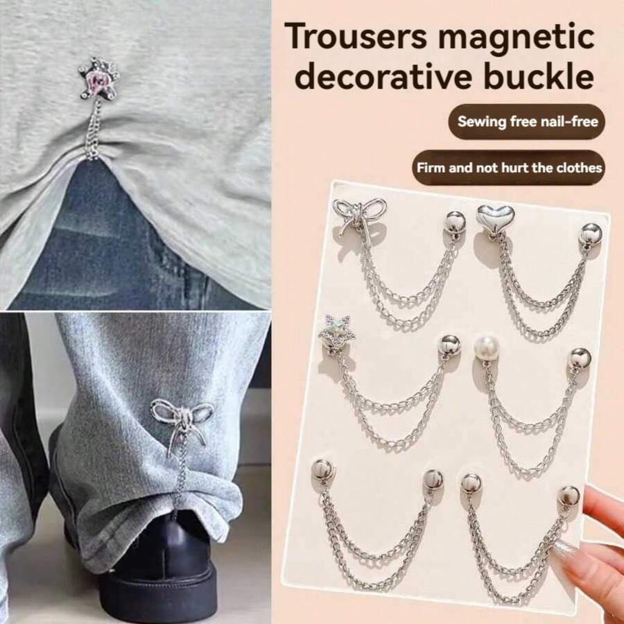 2pcs Chain Magnetic Snap Clips, Cute & Stylish For Adjustable Ankle/Cuff Length On Pants To Avoid Dragging - Multicolor - View 1