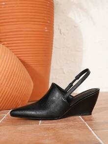 Neue French-Style Sandalen mit hohem Absatz, Keilabsatz, Plateau, Spitzschuh und Rückenriemen für Damen