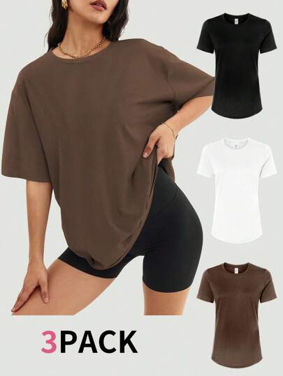Speed mate 3Pcs Women's Casual Oversized T-Shirts Summer Crewneck Short Sleeve Workout Basic Tee Tops