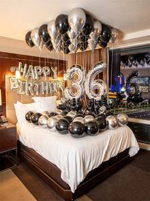 580pcs Black & Silver Balloon Garland Birthday Set, 40" Oversized Foil Number Balloons, Black Rose Petals, Suitable For Men & Women 16th, 18th, 20th, 21st, 25th, 30th, 35th, 45th Birthday Party Decorations Mother's Day Graduation