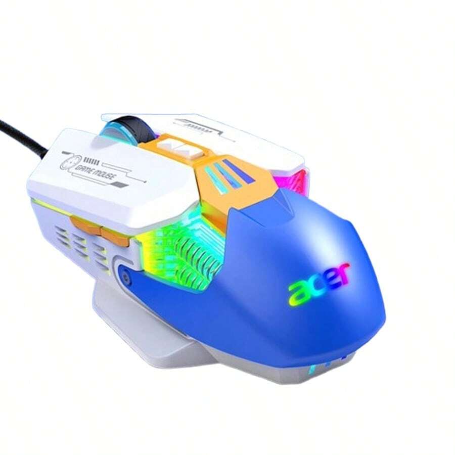 Acer Wired Mouse OMW212 Colorful Atmosphere Breathing Light E-Sports Gaming Mouse Resolution Up To 7200DPI Non-Slip Scroll Wheel Ergonomic Comfortable Feel Blue And White - Blue and White - View 1