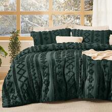 Luxurious Tufted Boho Comforter Set Queen Size - Premium Beige Bedding Ensemble With 3-Piece Shabby Chic Embroidery, Ideal Gifts For Women, Soft Jacquard Queen Comforter For All Seasons - 15 - 翡翠綠 - 優雅 - 查看 1