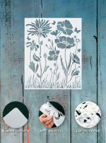 1 Stück wiederverwendbare Wildblumen Schablone mit Wurzel- und Blattmuster - Cremeweiße DIY Basteln Vorlage zum Bemalen von Holz, Wänden, Stoffen, T-Shirts, Leinwand - Hochwertige Heimdeko Kunstbedarf, Stoffmalerei | Natur inspiriertes Design | Vielseitiges Bastelwerkzeug, Schablonen zum Malen