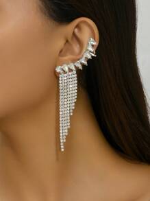 2pcs Women Copper Alloy Arc Tassel Earrings