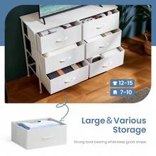 Sweetcrispy 3 Sizes Dresser For Bedroom, Storage Drawers, Tall Large Fabric Storage Tower Organizer,Organization And Storage Clothes Organizer , Chest Of Drawers With Metal Frame Wooden Top For Nursery, Closet, Living Room, Entryway, White - 白色 - 查看 9
