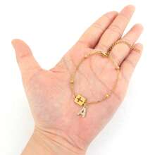 1 pieza Pulsera de acero inoxidable chapado en oro con cuentas, de estilo sencillo y moderno, con forma de rectángulo hueco y con cruz con pavé de circonita, para mujer