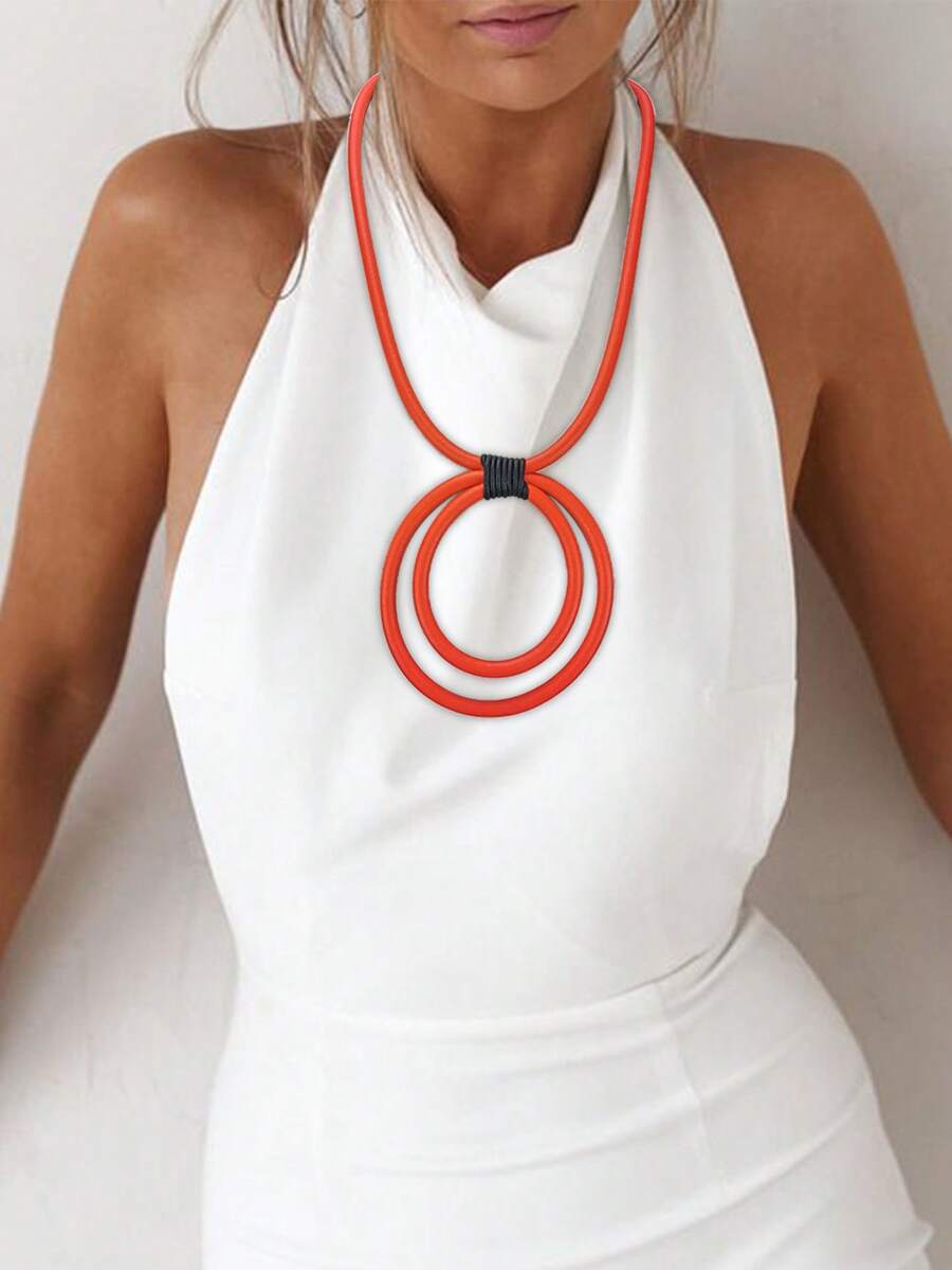 MARLIWOO 1 Piece Simple Hollow Pendant Necklace, Vintage Casual Style Fashion Accessory For Women - Multicolor - View 1