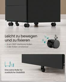 SONGMICS Rollcontainer, Metallschrank, mobiler Aktenschrank, Druckertisch, abschließbar, 4 Schubladen, Unterschrank, vormontiert, Büro, Homeoffice, 45,1 x 39 x 69,3 cm, tintenschwarz - Schwarz - Übersicht 6