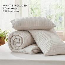 Luxurious Tufted Boho Comforter Set Queen Size - Premium Beige Bedding Ensemble With 3-Piece Shabby Chic Embroidery, Ideal Gifts For Women, Soft Jacquard Queen Comforter For All Seasons - 09 - 亞麻 - 條紋 - 查看 4