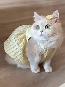 1pc High-Quality Pet Dress, PrincessStyle Light Fabric, Yellow DaisyOmbre Tutu Dress For Cats & SmalBreed Dogs, New Spring/SummerArrival