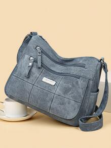 Simple Solid Color Shoulder Bag For Women, Lightweight Travel Sling Bag Large Capacity Wide Strap Crossbody Bags, Business Casual Multi-Compartment Commuting Square Bag, All-Match Satchel Purse For Outdoors Travel, Shoulder Bag For School