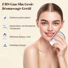 EMS Gua Sha, Gesichtsmassagegerät Gua Sha Elektrisch mit 4 Modi, Wärme&Vibration, Face Lifting Gerät mit Rot,Blau,Lila&Buntfarbigslicht, Geräte zur Faltenreduzierung & Anti-Aging-Geräte - Weiß