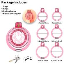 Haifan Soft Silicone Mini Chastity Devices Flat Cock Cage For Men With 6 Sizes Rings Penis Lock Bondage Sex Toys SM Products (Pink-Transparent)