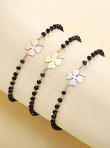 سوار من الفولاذ المقاوم للصدأ ذو شكل أربع ورقات البرسيم والقلب للنساء