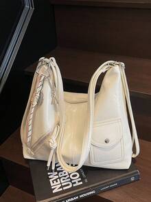 Multifunctional Handbag, Soft Leather Tote Bag, Simple Design, Crossbody Bag, Large Capacity, Shoulder Bag, Student/Office Commute Backpack - Beige - View 6