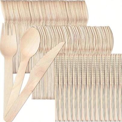 7/12/25/50/75/100/300pcs High Quality Wooden Cutlery Set, Salad Forks & Spoons, Ice Cream Spoons, Cake Forks, Salad & Dessert Forks, Ideal For Parties, Weddings, Home Decor, Kitchen, Christmas Gifts