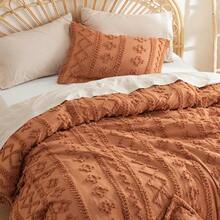 Luxurious Tufted Boho Comforter Set Queen Size - Premium Beige Bedding Ensemble With 3-Piece Shabby Chic Embroidery, Ideal Gifts For Women, Soft Jacquard Queen Comforter For All Seasons - 28-南瓜-優雅 - 查看 3