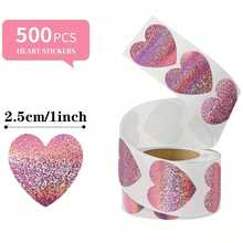 1roll 500 Stickers 1.5 Inch Pink Heart Laser Valentine's Day Sealing Sticker Envelope Decoration Sticker Label, Gift Box Decor Bag Packaging Label Sealing Decals Party Favors,School Supplies,Back To School - Multicolor - View 2