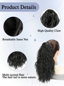 Ponytail Extension, 20 Inch Short Claw Clip Ponytail Extension, Wavy Curly Claw Clip In Ponytail Hair Extensions, Natural Fake Ponytail Synthetic Hairpiece For Women Daily