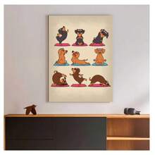1pc Frameless Yoga Cartoon Cute Animal Rabbit Dog Elephant Art Posters Vintage Painting Printing Wall Arts Modern Minimalist Club Gym Living Room Bedroom Dormitory Wall Decoration Home Wall Decoration Aesthetics Daycare Children's Room Kawaii Pictutor ,Wall Art With Frame