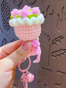 1 Stück Rose Bouquet Schlüsselanhänger, süße Schlüsselanhänger Auto Zubehör Schlüsselanhänger Taschenbaumler, Taschenanhänger, Rosa Rose Schlüsselanhänger, realistisch gestrickter Blumenstrauß, Geschenk für Abschluss, Freundin, Jahrestag, Valentinstag, Hochzeit Schlüsselanhänger, Muttertagsgeschenke Unabhängigkeitstag Frauen