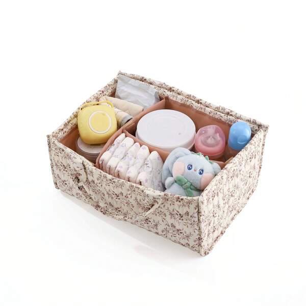 Ditsy Floral Baby Diaper Bag With Handles, Diaper Organizer Basket For Infant Diapers And Accessories