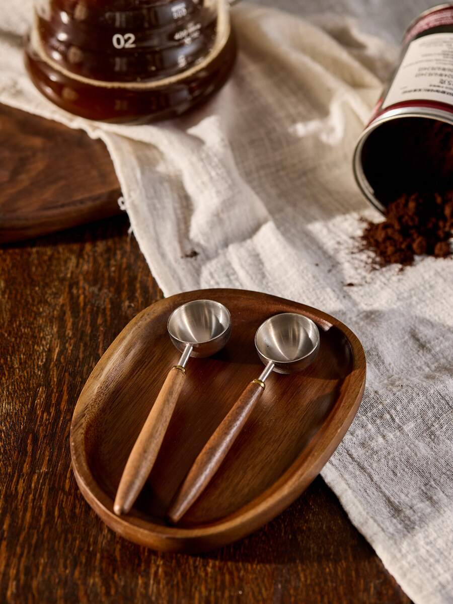 Cirelle Cuillère à café - manche en noyer vintage, cuillère à café en acier inoxydable, cuillère à thé et à assaisonnement en acier inoxydable