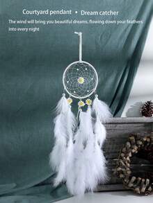 1 pieza Atrapasueños blanco con decoración de plumas, adorno colgante de plumas para dormitorio de estudiantes, patio, Navidad, regalo de cumpleaños