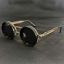 1 pieza Gafas de moda giratorias de estilo retro de spandex, adecuadas para fiestas, reuniones, viajes, moda, estilo steampunk con brillo ajustable, marco de aleación, marco negro con lente gris, excelente para baile de máscaras y accesorios de moda, gafas de moda estilo steampunk, gafas de moda con marco de aleación para verano, playa, viajes, al aire libre