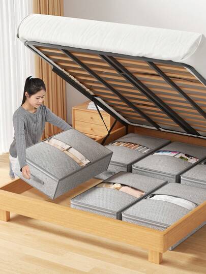 1 pezzo Borsa per lo stoccaggio sotto il letto, grigio chiaro, visibile. Borsa per lo stoccaggio pieghevole con motivo a frecce grigie. Borsa per l'immagazzinamento di indumenti e piumoni, risparmio di spazio ed archiviazione efficace. Borsa per lo stoccaggio sopra l'armadio, borsa piatta per lo stoccaggio, borsa rettangolare per lo stoccaggio, borsa per cassetti, borsa per il piumone, borsa per cuscini, borsa per la classificazione degli indumenti. Adatta per lo stoccaggio in camera da letto, sotto il letto, decorazione della stanza, stoccaggio stagionale di piumoni e indumenti, per il ritorno a scuola.