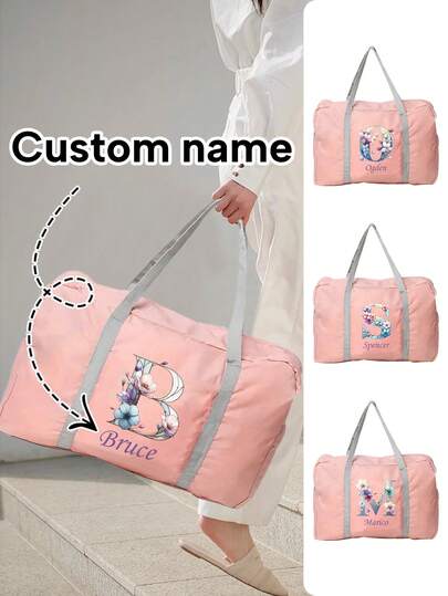 LICVIC Anpassade initialer tryckta reseväskor med namn, personliga reseväskor för kvinnor, anpassade bärväskor för flygplan, anpassningsbara födelsedagspresenter, vikbara stor kapacitet, tygväskor, gymväskor, handväskor med dragkedja, utomhus, semester, studenttillbehör för skolstart, lämplig för män, kvinnor, alla hjärtans dag, årsdag, par, bästisar, brudtärnor, nyårsglamour