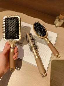 三合一造型刷套装（方形、圆形和卷发刷） - 头发干燥和拉直工具，包括防静电按摩梳，适合浓密/卷曲/细/长/短发，男女通用，实用护发，SPA 按摩刷，适合旅行、户外、运动、办公室、学校、发夹、发饰、返校用品、生日礼物