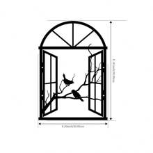 1pc Art Deco Metal Window Birds Sculpture, Iron Wall Art For Living Room, Patio, Balcony - Indoor/Outdoor Garden Fence Decorative Mural, Outdoor Decor