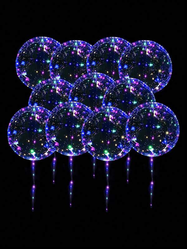 10pcs Transparent LED Light Up Balloons, Helium-Filled Colorful Balloons In Yellow, Blue, Green, Purple, Pink, Red With String Lights,Suitable For Birthday, Wedding, Graduation, Party, Outdoor Yard Decor