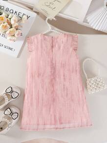 Young Girl Fashionable Socialite Pink Cap Sleeve Mesh Floral Dress, Suitable For Party, Commute, Beach, School, Photoshoot, Everyday Wear, Summer