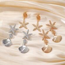 Pendientes colgantes con borlas, conchas metálicas retro exageradas y estrellas de mar para mujeres