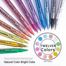 Set de 12 rotuladores metálicos, resistentes al agua y a la decoloración, bolígrafos de pintura de colores para pintar piedras, manualidades, álbumes de fotos DIY, madera, plástico, cerámica, vidrio, metal, piedra, tela, y papel. De vuelta a la escuela