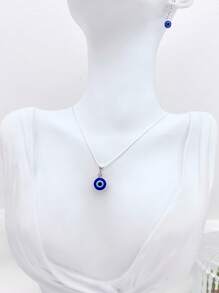 KIT 4 colar com pingente de mau olhado + pulseira + brincos, banhado a prata 925