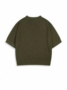 Suéter de punto de cuello redondo de corte holgado, estilo casual coreano, diseño único, oversized, camiseta de manga corta, apta para primavera/verano