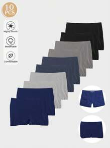 10pcs/Set Men's Seamless Breathable Mid-Waist Briefs, Simple Fashionable Letter Print Elastic Waistband Underwear