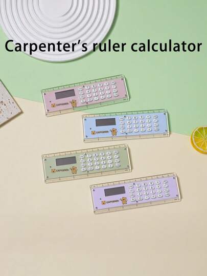 1 pieza Regla con calculadora de doble función, medición y cálculo numérico, teclas suaves, diseño lindo, apto para estudiantes, contables, uso de oficina, útiles escolares, vuelta al cole