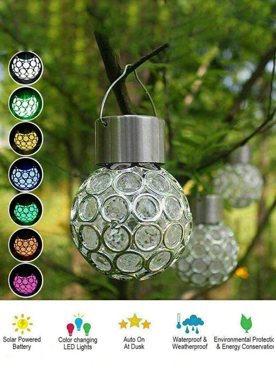1 pieza Luz colgante solar, lámpara de bola de color LED con sensor de movimiento para exteriores, iluminación de paisaje para jardín de césped con hierba hueca