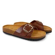 EVELLYHOOTD Women Suede Insole Cork Footbed One-Strap Big Buckle Clogs Unisex Sandals With Arch Support Comfort Buckle Flat Slippers [One Size Down] - Brown - View 8