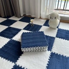 12pcs Plush Patchwork Floor Mat, 12*12*0.39 Inch Small Size Carpet, Balcony Carpet, Small Rug, Patchwork Carpet, Bedroom Decor, Home Decor Carpet, Bedroom Carpet, Decorative Carpet, Bedroom Rug, Room Rug, Living Room Combination Carpet Mat, Game Room Mat, EVA Bottom & Soft Fleece Top, Quadrate, Cuttable, Washable, Suitable For Daily Home Scenes
