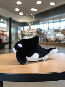 1 pieza Llavero unisex de peluche suave con imitación de orca negra de estilo de criatura del océano, ideal como regalo para estudiantes, parejas, maestros, profesionales de cuello blanco, para mochila, interior del automóvil, excelente regalo para cumpleaños, festivales, niños, temporada de graduación, accesorios para automóvil, dije para bolso, mochila escolar